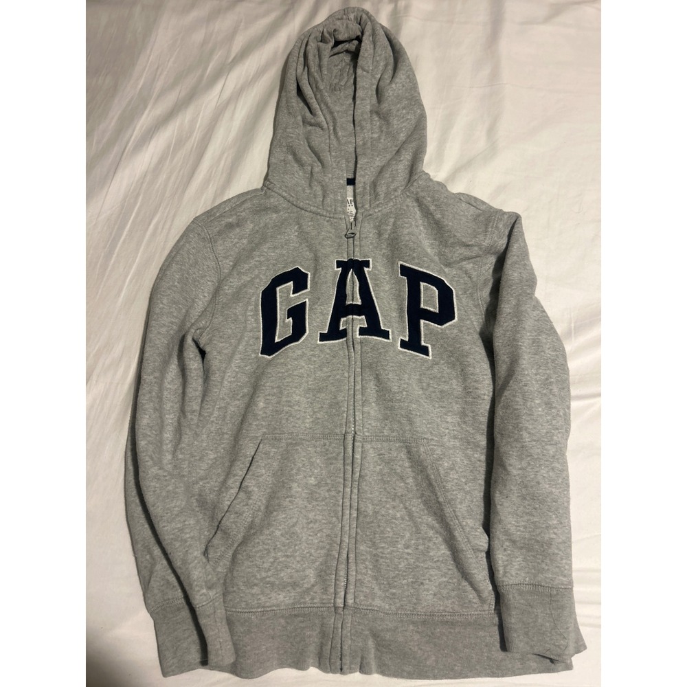 Gap Kids Heather Gray Full Zip Logo Hoodie Sweatshirt Boys Large L 10-12